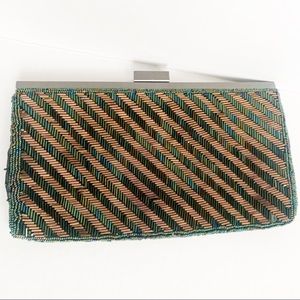 Neiman Marcus Metallic Beaded Evening Clutch